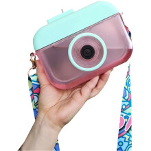 Cute Camera-Shaped Water Bottle with Straw & Strap, Leakproof Plastic Kettle Jug, Transparent for School, Travel, Hiking