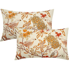 Fodere per cuscino lombare vintage con motivo floreale e uccelli, set da 2 pezzi da 12x20 pollici, fiori e foglie color giallo senape e arancione