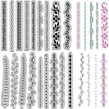 Blumen-, Blatt- und Spitzenmuster-Stempel aus transparentem Gummi, Rand, Retro-Vintage-Stil, wiederverwendbar, aus Silikon.