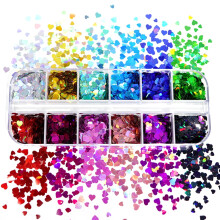 12 rutenett/eske holografisk glitter kjærlighet hjerteformet epoksyharpiksfyll paljetter
