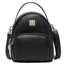 Mini schoudertas voor dames, messenger bag, rugzak, zachte PU-stof, tas met ritssluiting en lange schouderband (zwart)