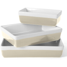 Ensemble de 3 pièces de plats à four en grès, allant du four à la table : plat à four et cocotte - Gris