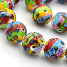 2 Stück mehrfarbige, handgefertigte Lampwork-Rundperlen, 16 mm Loch: 1,2–1,6 mm
