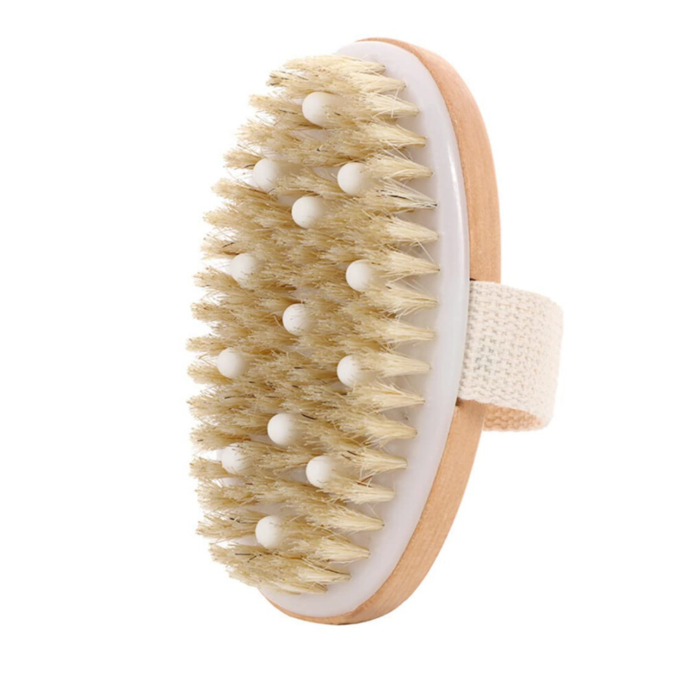 Dry Body Brush with Natural Bristles for Gentle Exfoliation, Deep Cleansing and Anti Cellulite Massage