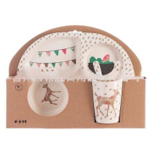Creative New Bamboo Fiber Children's Dinnerware Set Five Piece Set Preschool Baby Rectangle.Sika.Deer Five.piece.set.with.box