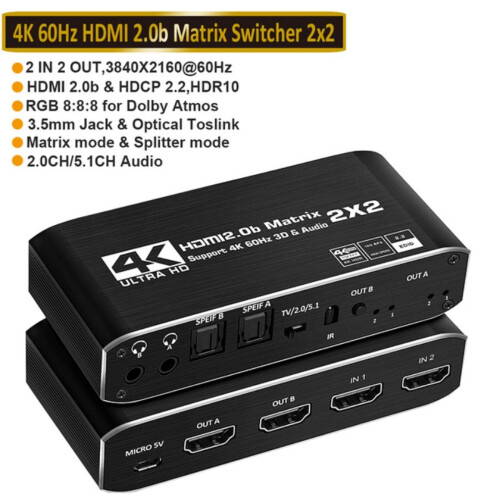GUYUTING Plug and Play HDMI Matrix Αυτόματη κλιμάκωση 4K έως 1080P για χρήση γραφείου Accessory Matrix 2