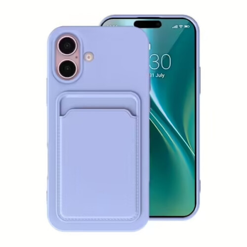 Capa de silicone para celular compatível com iPhone 16 com porta-cartões - Roxa