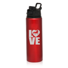 Bouteille de sport en aluminium de 740 ml (25 oz) avec motif cheval (rouge)
