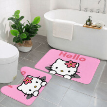 Hello Kitty 2 PCS Bathroom Rugs Set Non-Slip Absorbent Bath Mat Soft U-Shaped Toilet Floor Carpet for Tub Shower Bath Room
