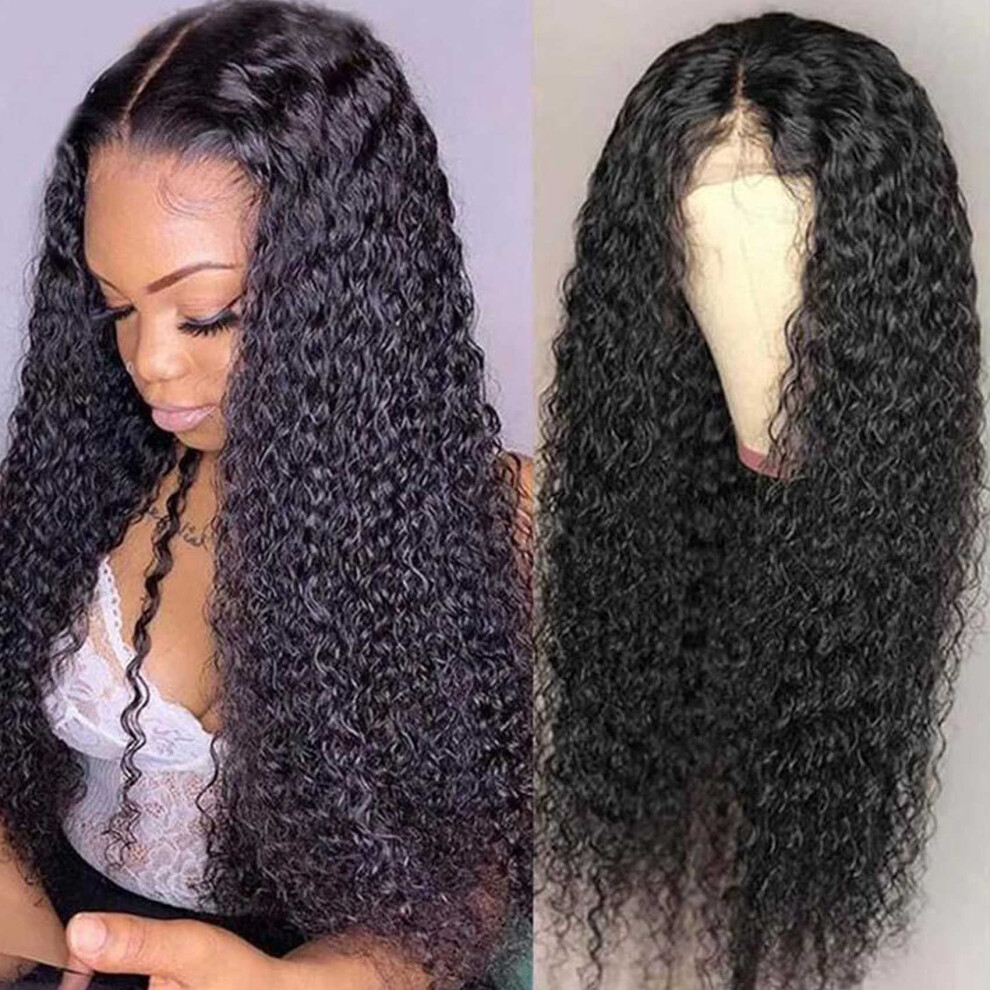 Unisex 20 Inch Brazilian Kinky Curly Human Hair Lace Front Wig Pre Plucked Natural Hairline With Baby Hair