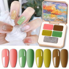 Gel Nail Polish Set with Brush, 5 Colors Creamy Pudding Texture UV Gel, Rich Pigment LongLasting Shine