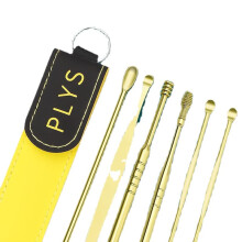 Earwax Removal Kit 6pcs Stainless Steel Tools with Leather Pouch Lemon Yellow