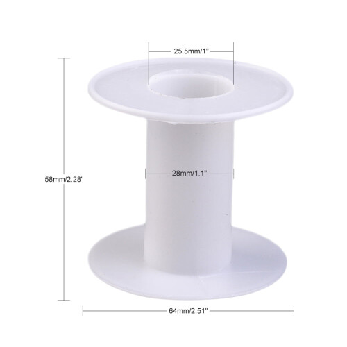 Plastic Empty Spools for Wire Thread Bobbins White Bobbin: 28x58mm Backplane: 64x2.5mm Hole: 25.5mm 1