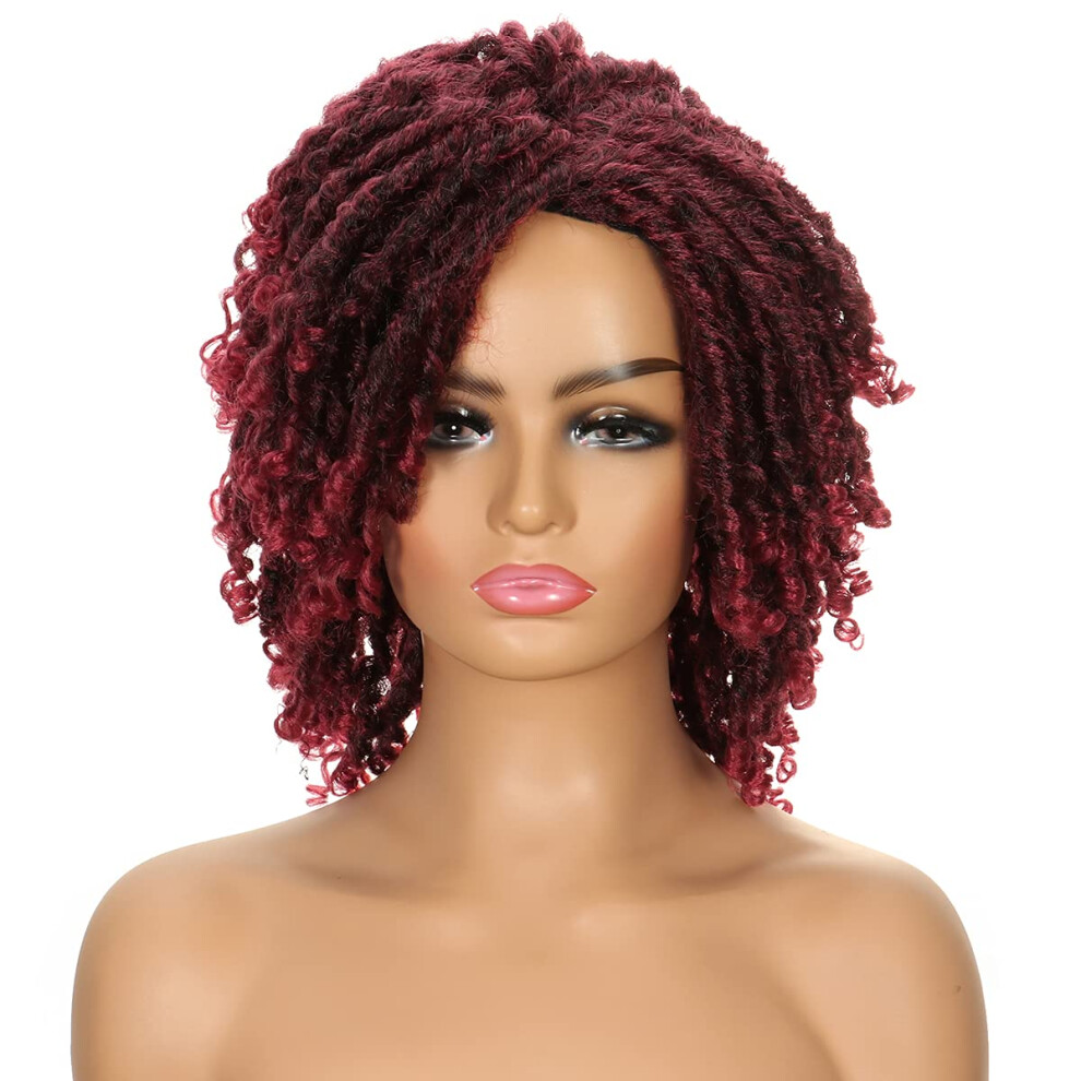 Unisex Black Short Dreadlock Twist Wig For Women Ombre Afro Curly Faux Locs With Natural Textured Look