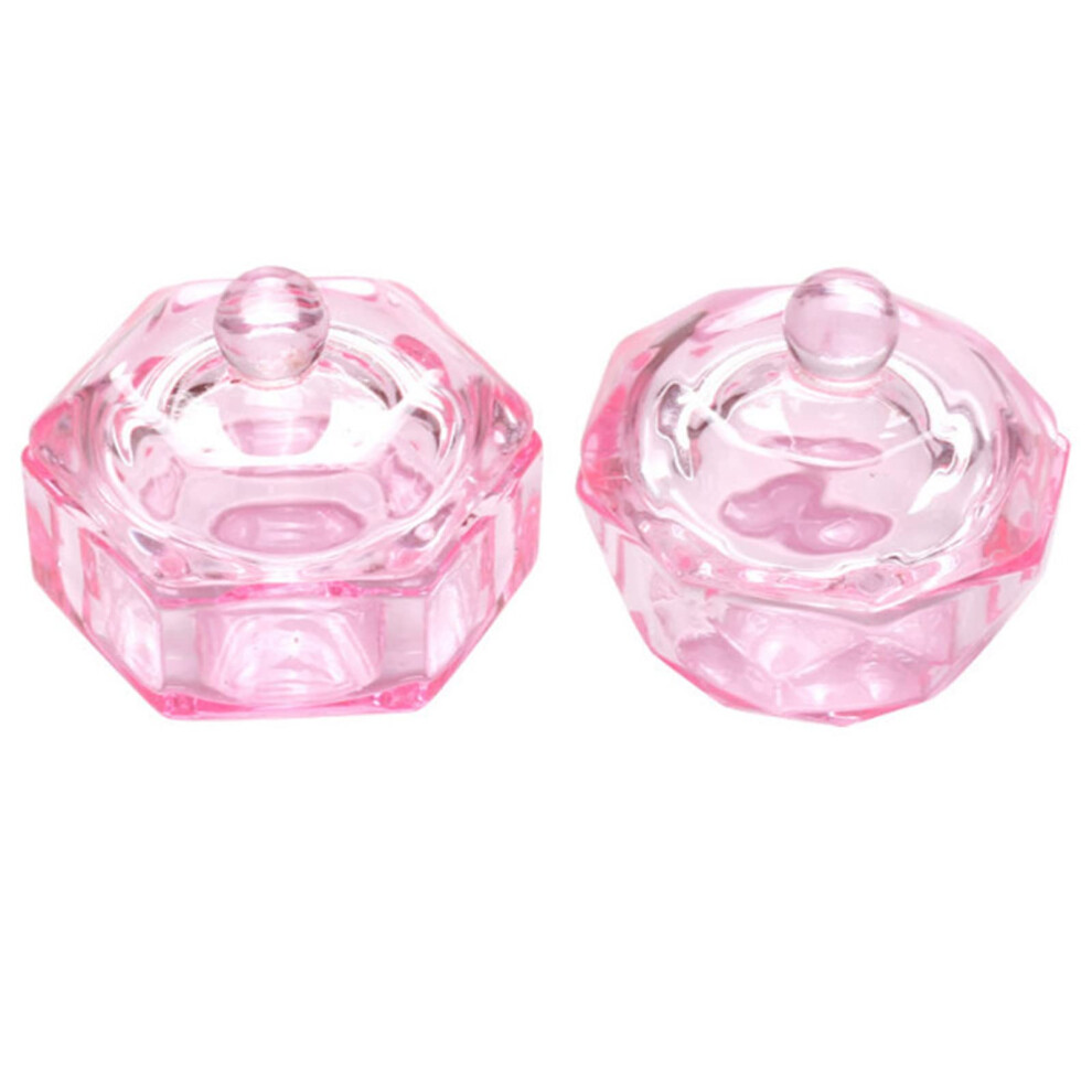 Pink 2Pcs Rainbow Glass Nail Art Dappen Dish With Lid, Acrylic Powder Liquid Holder For Manicure