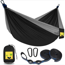 Portable Camping Hammock (Single/Double) with 2 Tree Straps & Carry Bag, Light Grey/Sky Blue - Great for Outdoor, Indoor, Beach