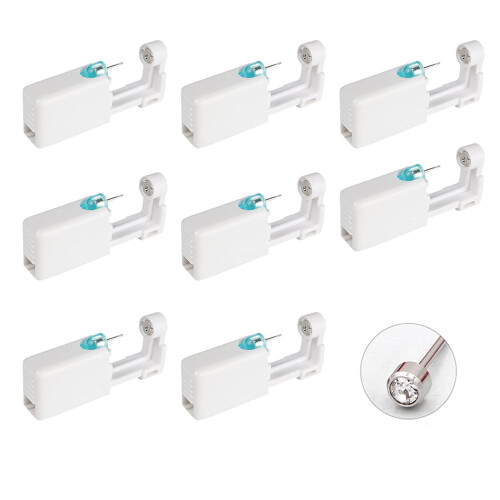 Ear Piercing Gun Kit with Preloaded Studs, Sterile SingleUse Automatic Design, Pack of 8
