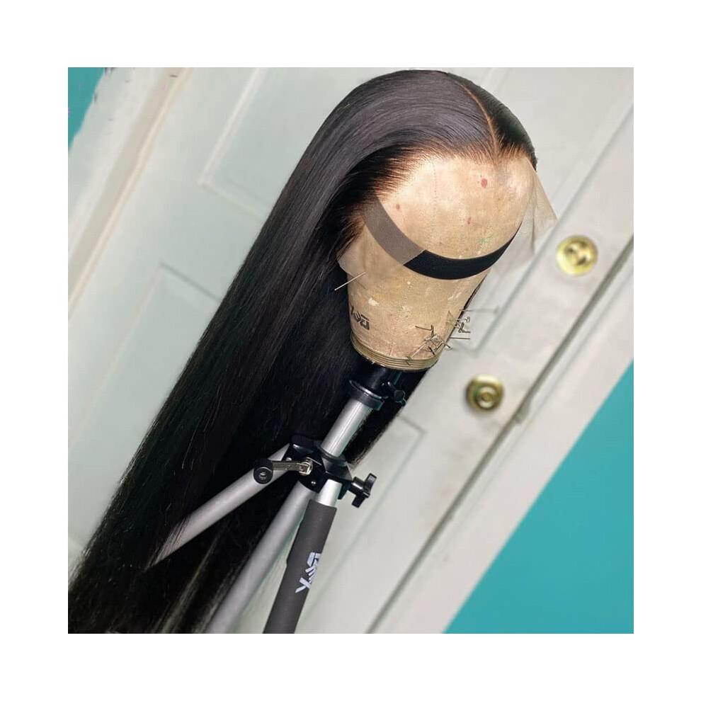 Unisex Black 22 Inch Lace Front Wig For Women, Straight Glueless Synthetic Wig With Natural Hairline
