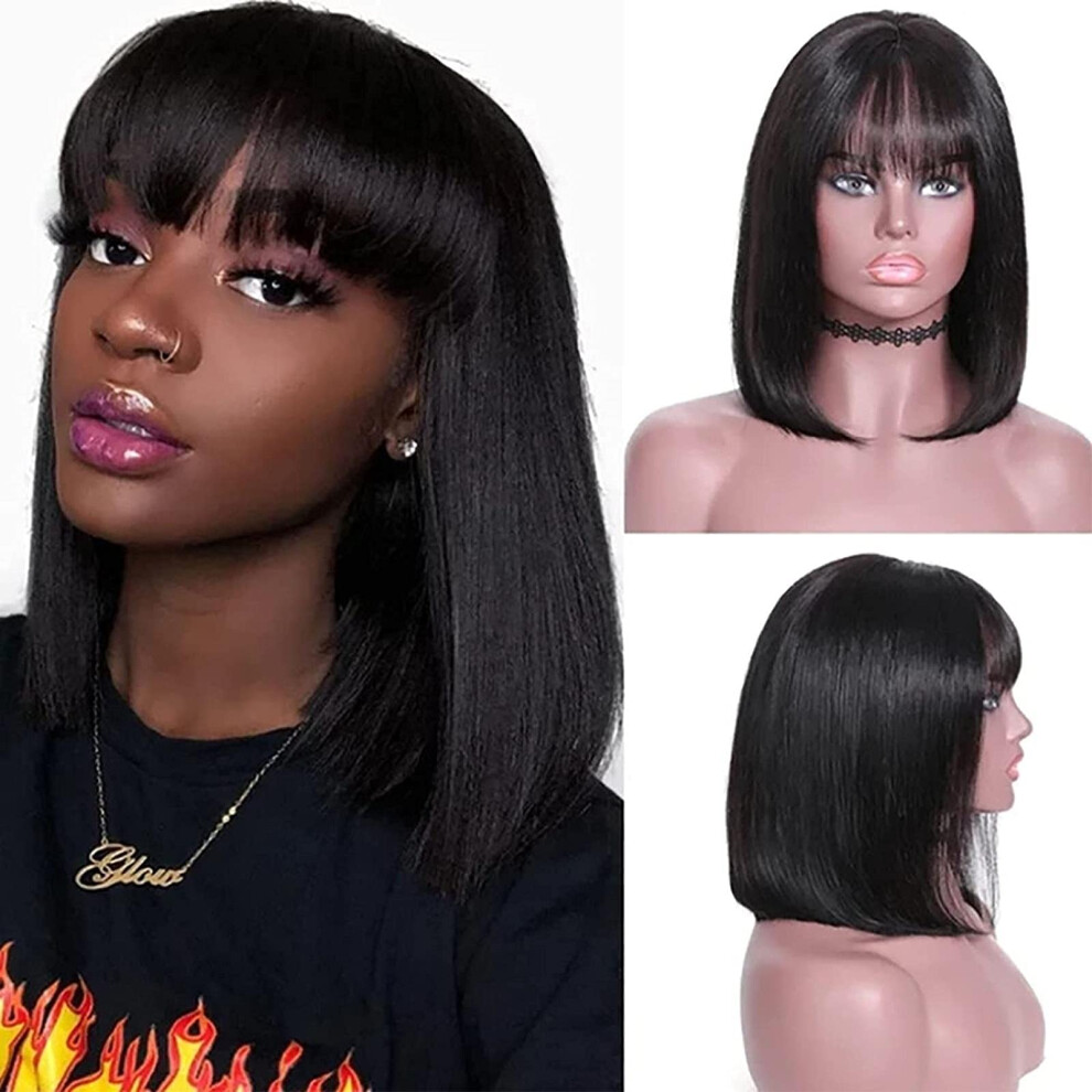 Unisex Black Short Bob Wig With Bangs Synthetic Hair For Cosplay And Daily Use Natural Looking Style