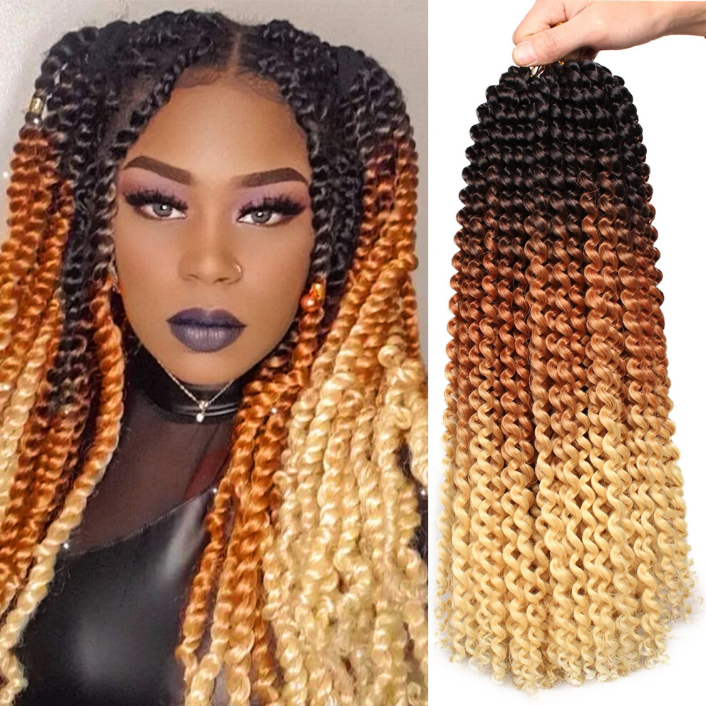 18 Inch Passion Twist Crochet Hair Extensions Ombre Water Wave Braiding Hair, 7 Packs Synthetic Tangle Resistant Fiber