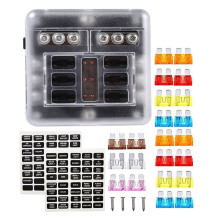 12V Fuse Block,Waterproof Boat Fuse Panel with LED Warning Indicator Proof Cover-6 Circuits with Negative Bus Fuse Box