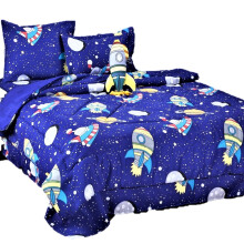 Kids bedding TWIN size comforter with matching sheet set and pillow plush toy super soft easy wash girl boy bed décor space galaxy print design