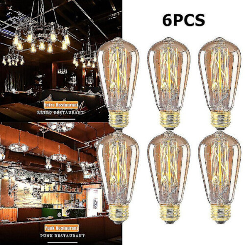 6 τεμάχια vintage ρετρό λαμπτήρες Edison St64E27, λαμπτήρας πυρακτώσεως 40w, θερμό λευκό 1