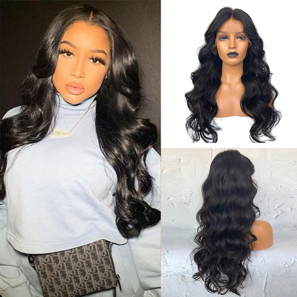 13x3 Lace Front Body Wave Wig for Women Long Black Synthetic Hair Pre Plucked Natural Hairline Heat Resistant