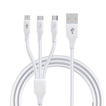 3-i-1-kabel kompatibel med iPhone, typ C, micro-USB - snabbladdning för kompatibel med Samsung och mer - 3-pack, 90 cm, vit