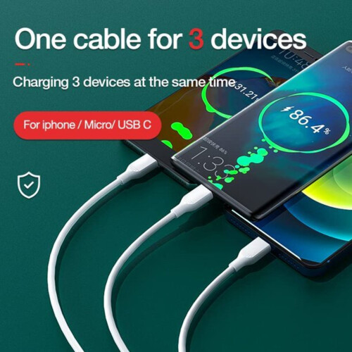 Καλώδιο 3 σε 1 συμβατό με iPhone, Type C, Micro USB - Γρήγορη φόρτιση για συμβατότητα με Samsung 2