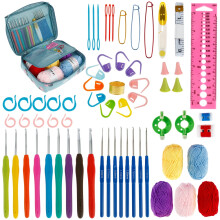 Kit de crochê Qenwkxz66 peças para iniciantes com bolsa de armazenamento, compatível com acessórios de crochê, kit ergonômico para iniciantes