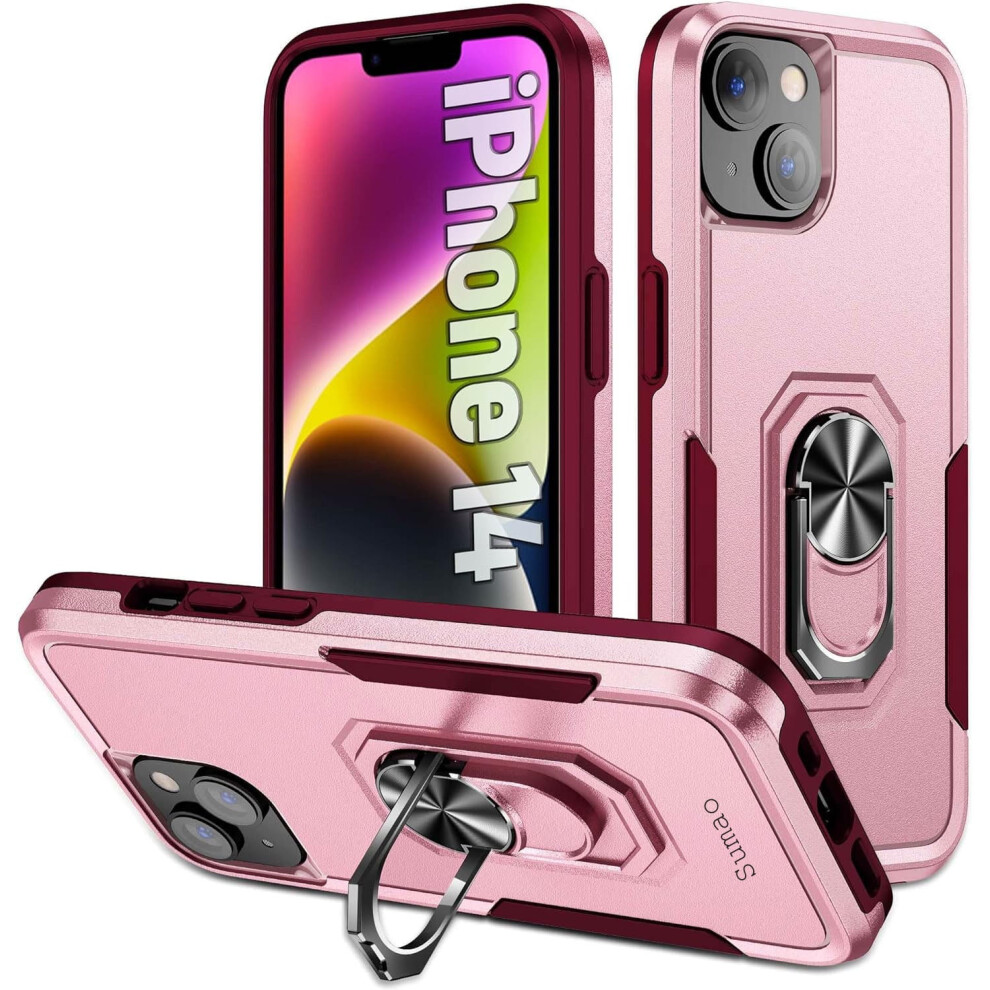 Sumao For Compatible With Iphone 14 Case With Ring,Military Grade Shockproof Liquid Silicone Slim Phone Case- Rose Pink 9433291482148