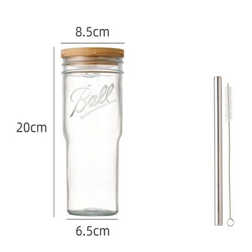 700Ml/24Oz Κύπελλο κρύου ποτού με καπάκι από μπαμπού, διαφανές δοχείο τσαγιού, ρετρό 1