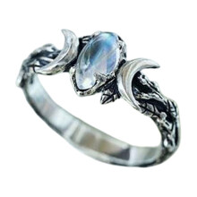 Anello Kayannuo con doppia luna e geometria, in saldo per Natale, con pietre preziose, stile bohémien vintage e a mezzaluna.