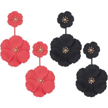 pares de pendientes grandes de pétalos para mujer, pendientes de clip con cierre de botón rojo y negro, joyas de cristal, regalos, pendientes