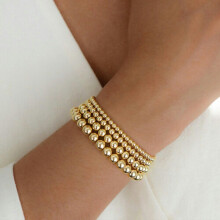 RSAMD Luxury Gold Plated Copper Beads Bracelet Beaded Stacking Bangle for Women Girl-Gold-5mm