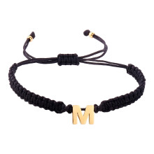 Gepersonaliseerde armband met 26 initialen, verguld, zwarte geweven armband met bedeltjes, geweven armband voor mannen, vrouwen en meisjes.