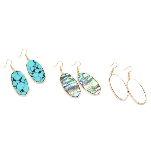 Mode Kvinder Abalone Shell Leopard Oval Dangle Drop Hook Øreringe Smykker Gave 2