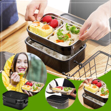 3,54 x 4,72 x 7,09 Zoll große Bento-Box aus Edelstahl für Erwachsene und Kinder, auslaufsichere 2-lagige Lunchbox, unterteilter