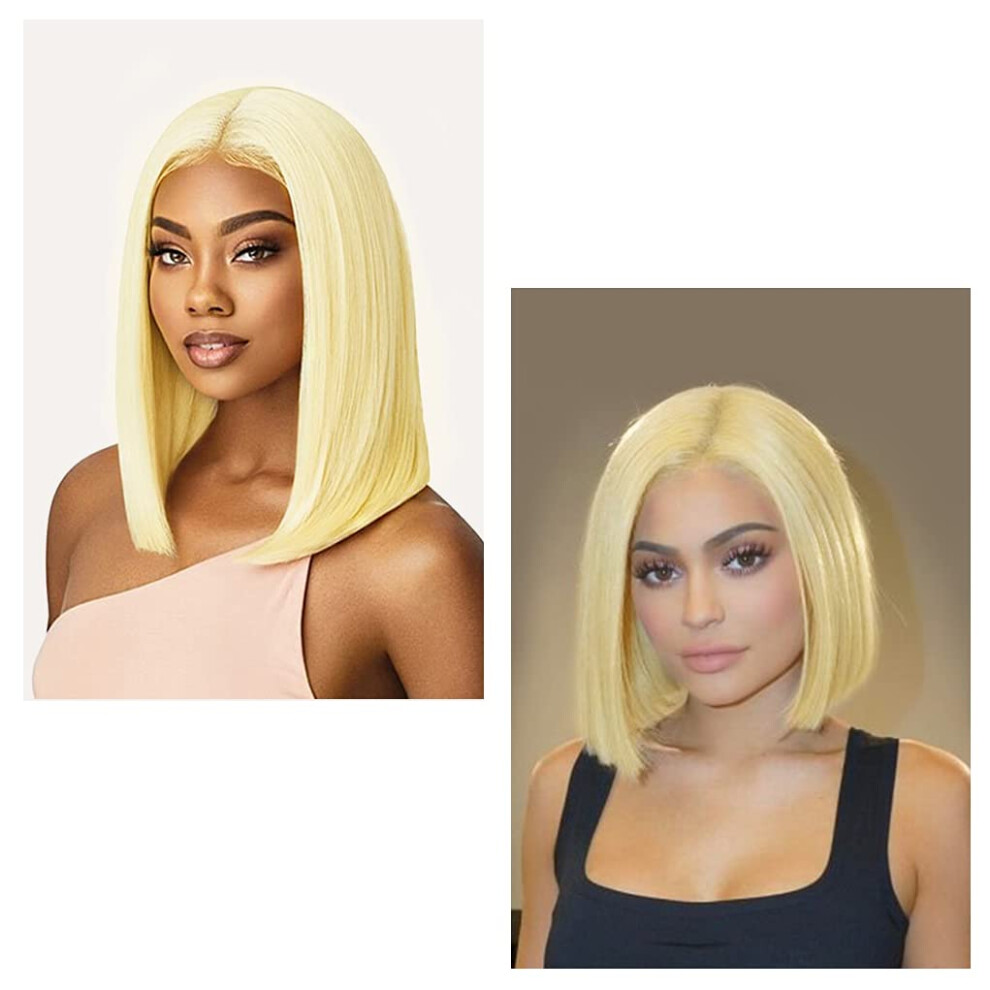 Unisex 613 Blonde Bob Wig Human Hair Lace Front 13X4x1 T Part Glueless Wig Pre Plucked With Baby Hair 14 Inch