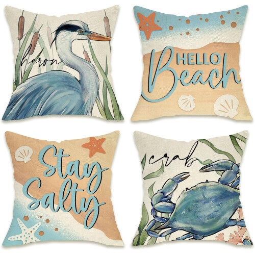 Μαξιλαροθήκες παραλίας Summer Hello 18x18Σετ 4 τεμαχίων, Μαξιλαροθήκη εξωτερικού χώρου