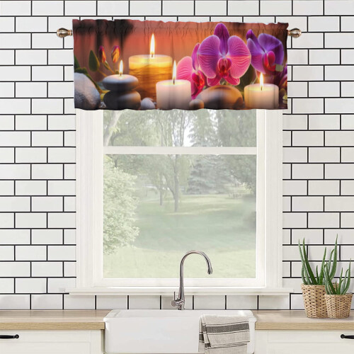 Κουρτίνες Spa με λουλουδάτα σχέδια Zen Purple 54x18 ίντσες, με τσέπη από ράβδο για 2