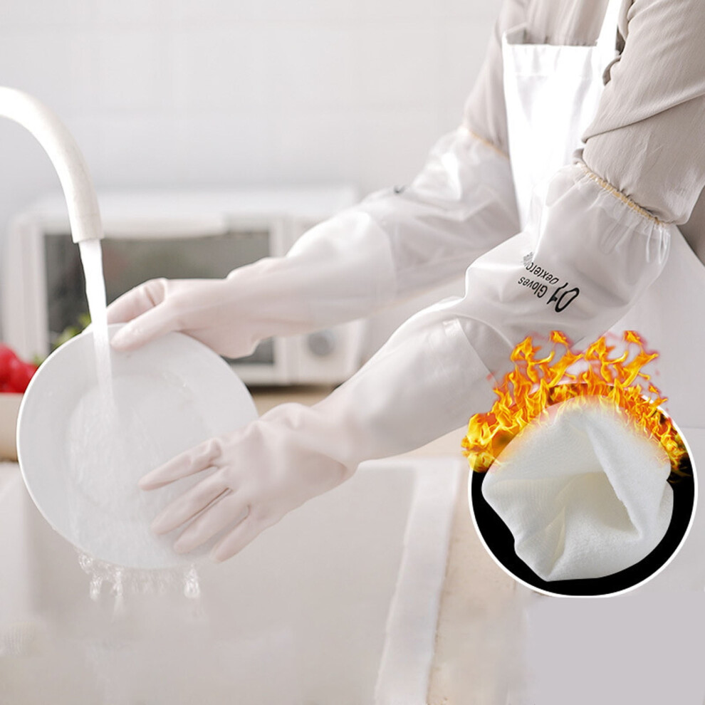 Reusable Waterproof Kitchen Gloves with Cotton Flock, Compatible with Household Cleaning, Laundry, Gardening - Dishwashing Gloves