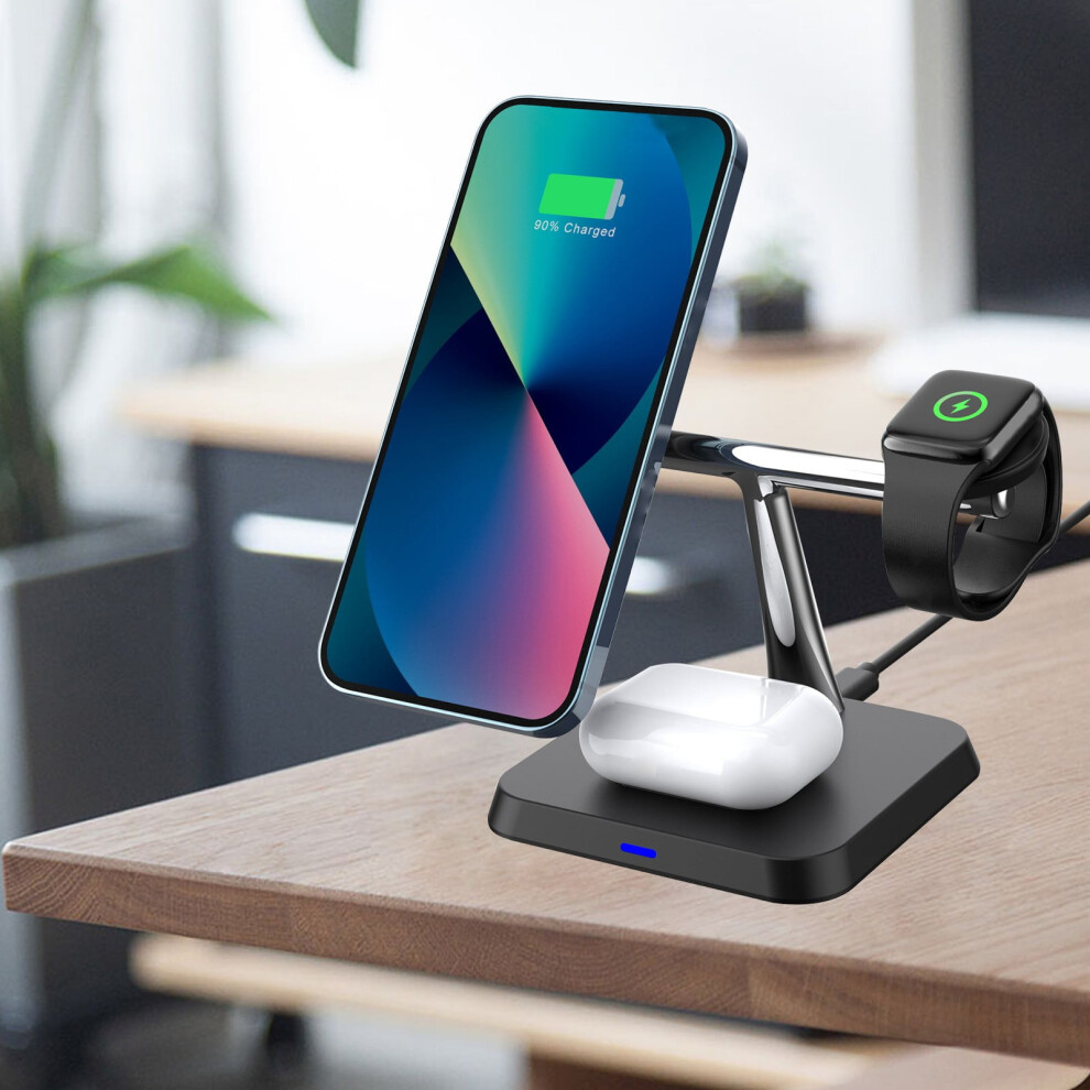 Magnetic Car Phone Holders, Smart Three In One Magnetic Wireless Charger Vertical Desktop 15W Mobile Phone Watch Earphone Fast Charging 9004841181301