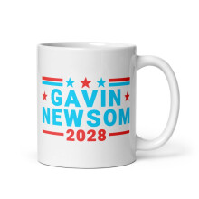 Support Gavin Newsom For President White Glossy Mug, Gavin Newsom 2028 (11 oz)