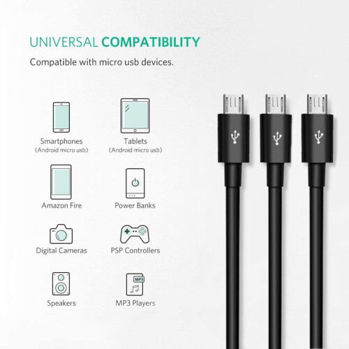 Cable divisor Micro USB portátil 3 en 1 Cable de datos multifunción 2