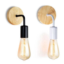 Lot de 2 appliques murales vintage en bois avec ampoule E27, style industriel rétro, pour salon ou loft.