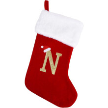 20" Monogram Christmas Stocking, Red Velvet with White Plush Cuff, compatible with Xmas Tree & Fireplace Decor