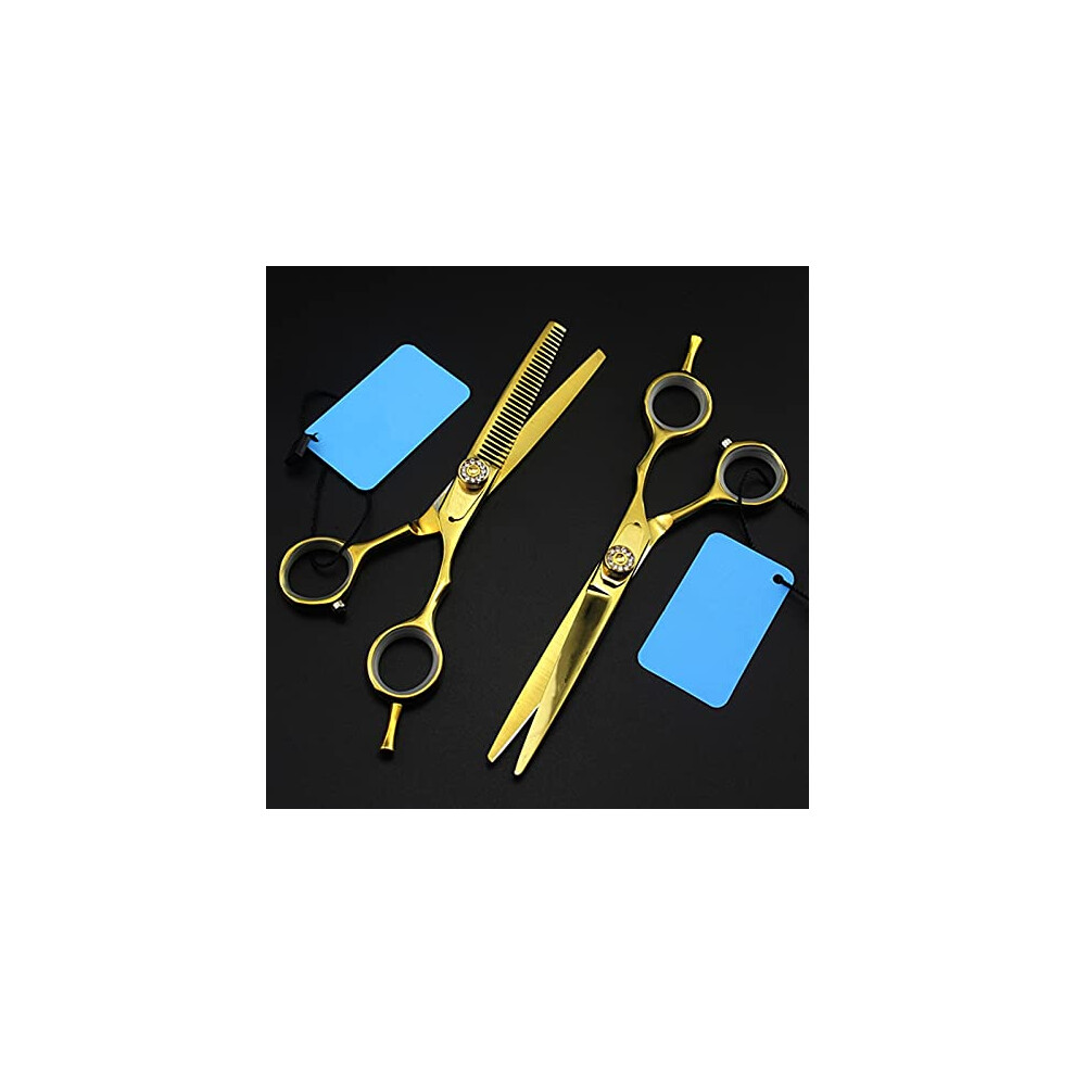Gold Hair Cutting Scissors Set Japanese 440C Stainless Steel 5.5 Inch Barber Thinning Shears