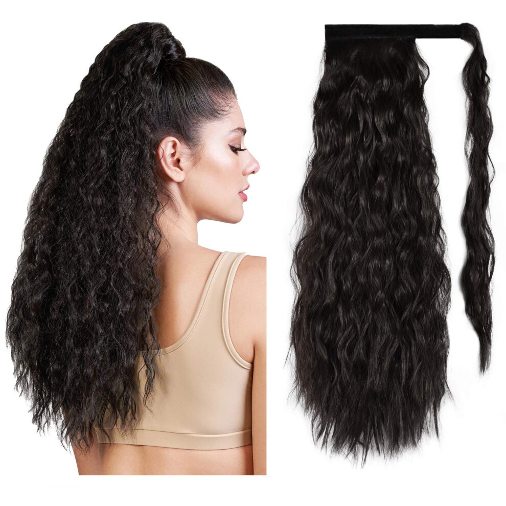 Unisex 24 Inch Curly Clip In Ponytail Extension With Defined Corn Wave Curls, Secure Wraparound Hairpiece For Women (4#)